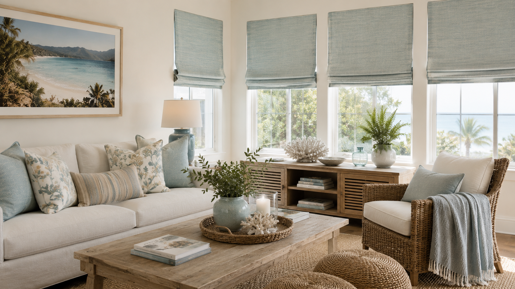 Roman blinds in a living room