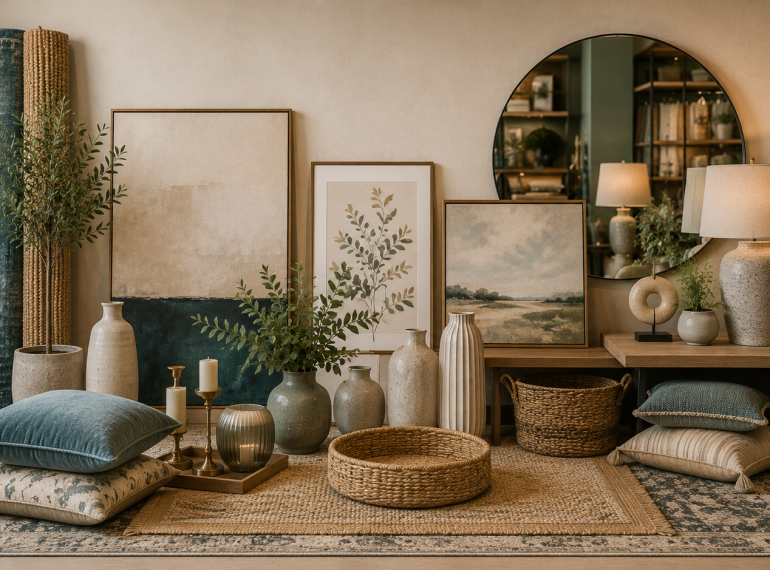Cozy neutral-toned home decor vignette