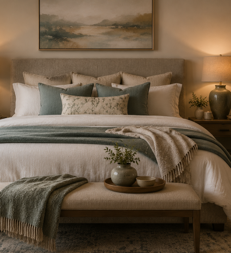 Cozy modern bedroom with natural accents