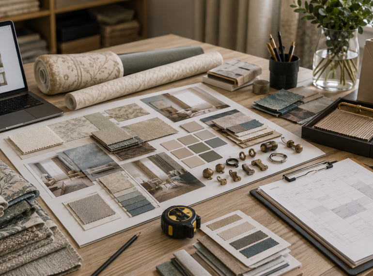 Tidy design workspace with mood boards