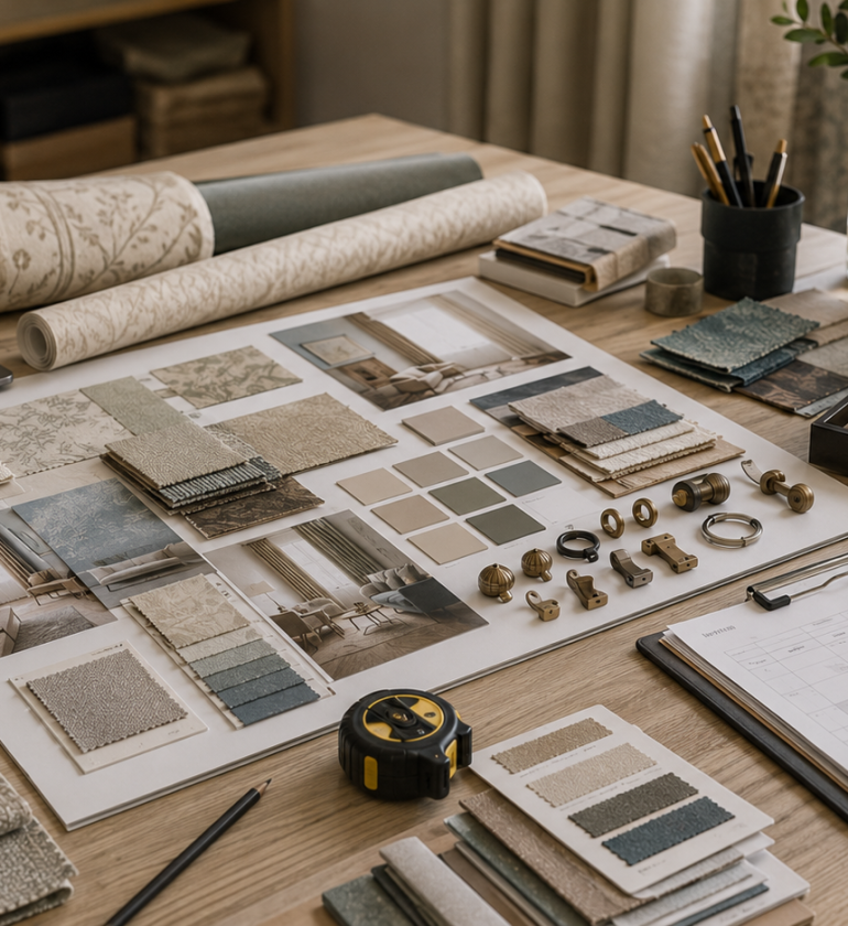 Tidy design workspace with mood boards