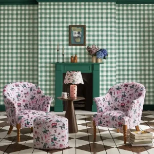 Painted Gingham Green Wallpaper