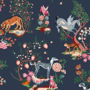 Painted Kingdom Navy Wallpaper