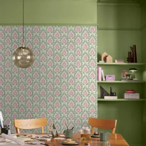 Apple of Grenada Pink & Green Wallpaper