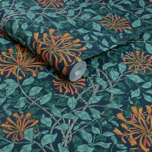 Honeysuckle Tidewater Blue Wallpaper