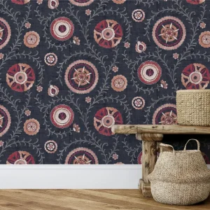 Nahlia Trail Wallpaper Navy/Berry