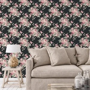 Grand Floral Black Wallpaper