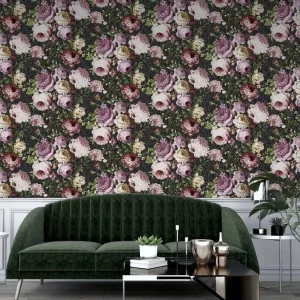 Tapestry Floral Charcoal / Pink Wallpaper