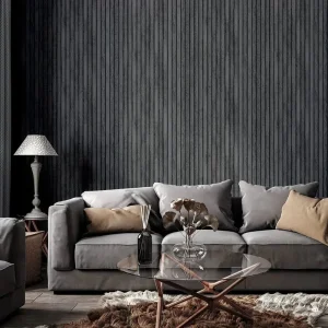 Wood Slats Charcoal Grey Wallpaper