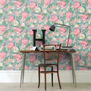 Emily Rose - Rose & Seafoam Wallpaper