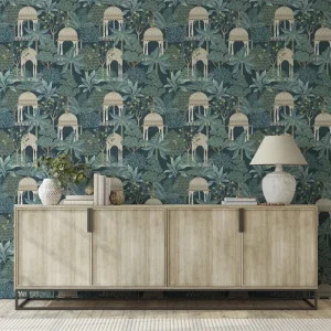 Exotic Pavilion Wallpaper Navy