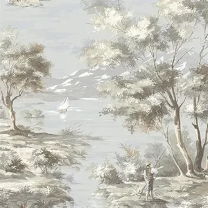 Scenic Toile Wallpaper Grey