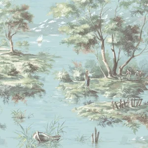 Scenic Toile Wallpaper Duck Egg Blue