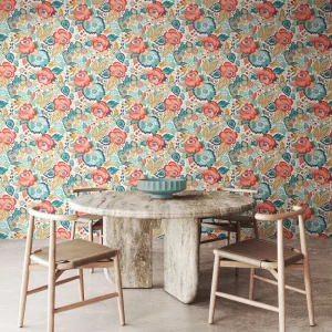 Emily Rose - Petrol & Coral Wallpaper