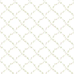 Rose Bud Trellis Red & Green Wallpaper