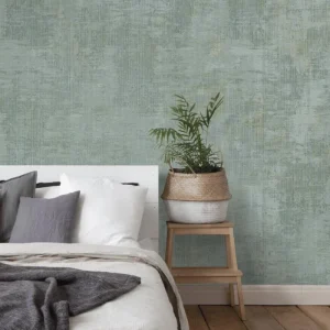 Distressed Plaster Green / Silver Grey Wallpaper