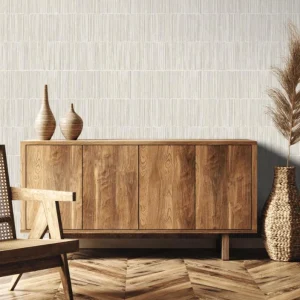Bamboo Stripe Wallpaper Cream/White