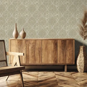 Modern Damask Mottled Wallpaper Gold/ Dark Brown