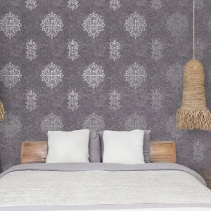 Damask Mottled Wallpaper Silver Grey & Lilac