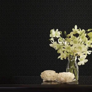 Small Damask Silk Wallpaper Black