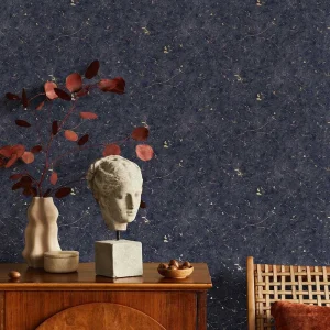 Gilded Plaster - Navy Copper Wallpaper
