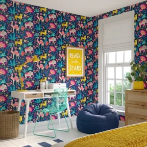 Samba Safari Ink & Cerise Wallpaper
